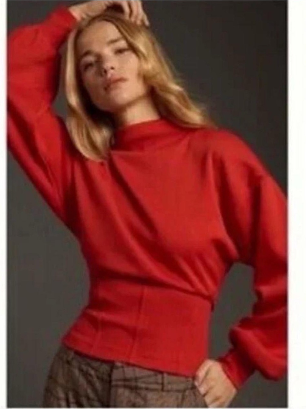 Maeve by Anthropologie Red Corset-Waist Mock Neck Pullover Sweater XS
